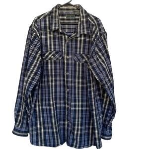 Field & Stream Shirt Mens 2XL Tall Blue Black Plaid Flannel Long Sleeve Pocket